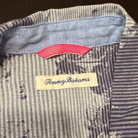 Tommy Bahama Blue and White Palm Print Shirt - Picture 2 of 4